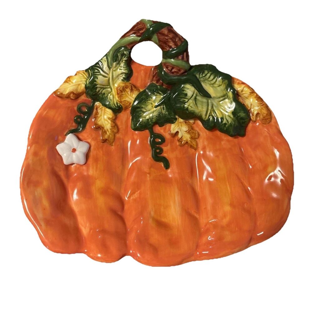 WCL Ceramic Fall Pumpkin Dish Handpainted Decor Approx 6 X 8”